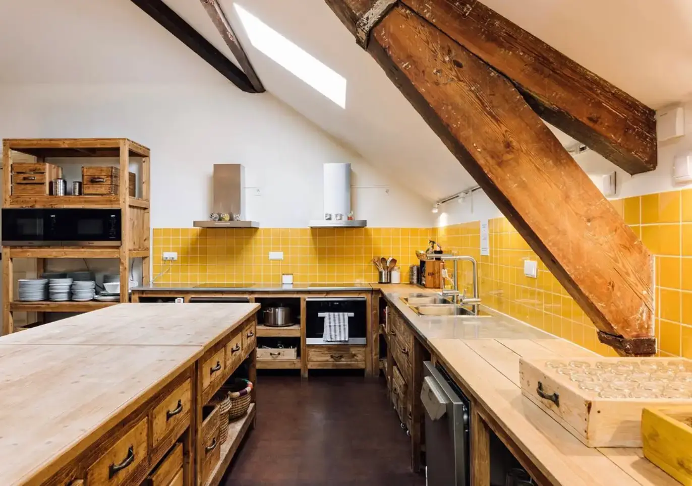 Kitchen at surf camp in Porto Kitchen for group meals at Surf camp in Porto