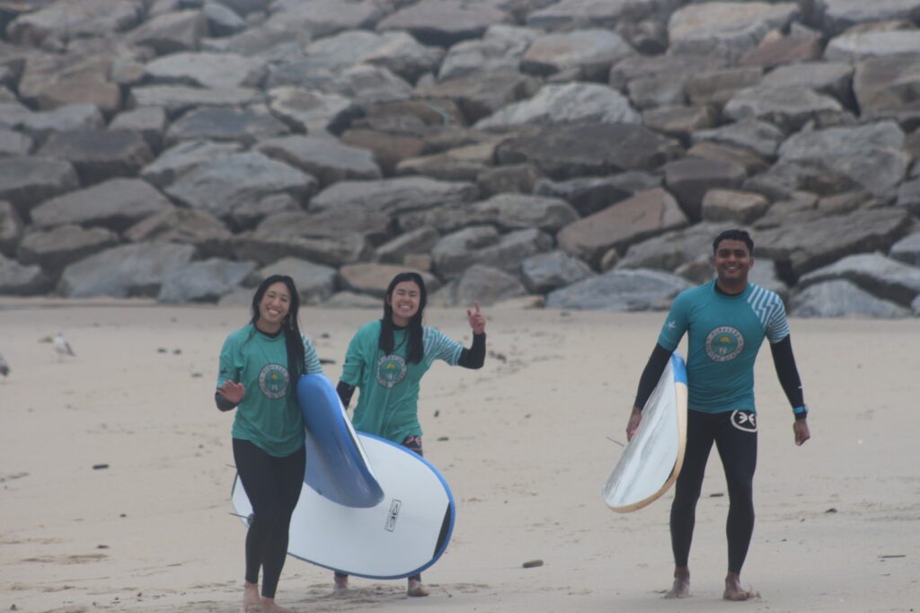 Fun group surf lesson in Porto at Silvalde Beach with pura vida surfing school